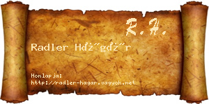 Radler Hágár névjegykártya